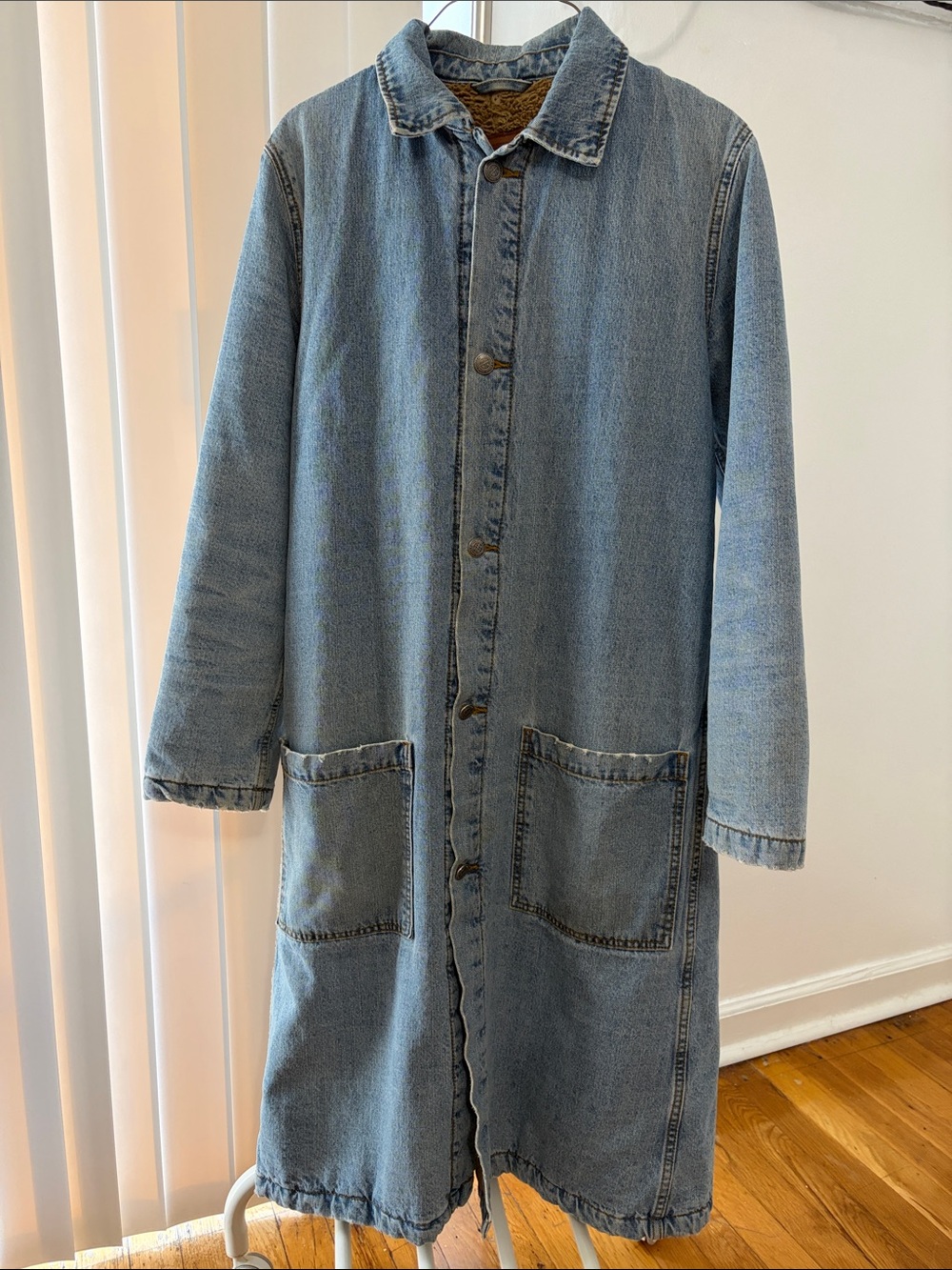 Zara Woman Long Light Wash Denim Coat with Pockets